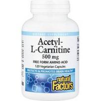 Natural Factors, Acetil-L-karnitinas, 500 mg, 120 vegetariškų kapsulių