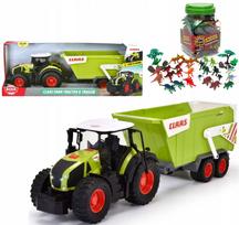 Interaktyvus „Claas“ traktorius su priekaba, 64 cm, ir dinozaurų figūrėlės dėžutėje