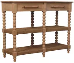 Artisan Furniture Savoy konsolinis staliukas su verpstės formos kojelėmis ir džiuto lentynomis