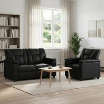 Sofos komplektas 2 pcs Juoda Dirbtinė oda