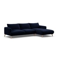 Tamsiai mėlynos spalvos kampinė sofa iš velveto (su dešiniuoju kampu/su gultu) Naomi – Micadoni