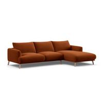 Terakotos spalvos kampinė sofa iš velveto (su dešiniuoju kampu/su gultu) Naomi – Micadoni