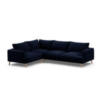 Tamsiai mėlynos spalvos kampinė sofa iš velveto (su kairiuoju kampu/„L“ formos) Naomi – Micadoni