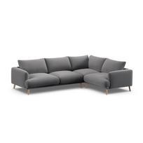 Pilkos spalvos kampinė sofa iš velveto (su dešiniuoju kampu/„L“ formos) Naomi – Micadoni