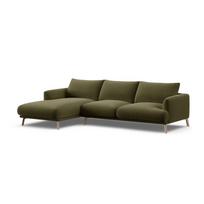 Žalios spalvos kampinė sofa iš velveto (su kairiuoju kampu/su gultu) Naomi – Micadoni