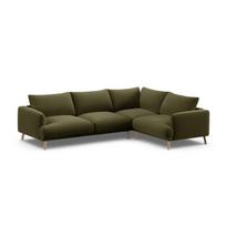 Žalios spalvos kampinė sofa iš velveto (su dešiniuoju kampu/„L“ formos) Naomi – Micadoni