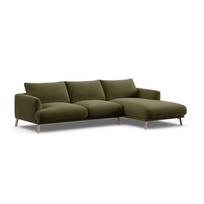 Žalios spalvos kampinė sofa iš velveto (su dešiniuoju kampu/su gultu) Naomi – Micadoni