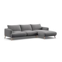 Pilkos spalvos kampinė sofa iš velveto (su dešiniuoju kampu/su gultu) Naomi – Micadoni