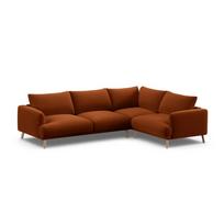 Terakotos spalvos kampinė sofa iš velveto (su dešiniuoju kampu/„L“ formos) Naomi – Micadoni