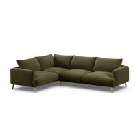 Žalios spalvos kampinė sofa iš velveto (su kairiuoju kampu/„L“ formos) Naomi – Micadoni