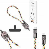 OEM įkrovimo laidas su dirželiu ant riešo, USB-C - USB-C, 240W, 35cm, daugiaspalvis