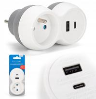 Montis elektros prailgintuvas su USB MT190, baltas/pilkas