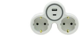 Plast-Rol prailgintuvas su 2 Schuko lizdais ir 2 USB- jungtimis, W-72010, baltas/pilkas