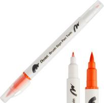 Pentel Brush Sign Pen Twin žymeklis, dvipusis, oranžinis