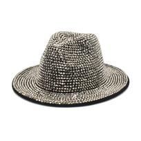 Sceninė moteriška fedora, rankų darbo, su kalnų krištolu, pilna deimantų skrybėlė, vyriška ir moteriška, JK, lauko, ryškus deimantas, žybsintis deimantas M55-58cm gray