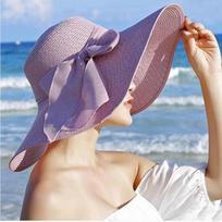 Women Big   Sun Floppy Wide  Hats New Bowknot Folding Beach Cap violetinė