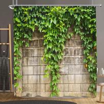Plytų Sienos Dušo Užuolaida Botaninis Gėlė Natūrali Ūkininko Liana Šulinio Rustic Medinė Panelė Namų Poliesterio Audinys Vonios Dekoro Užuolaida W60H190(CM)-1 Pcs green