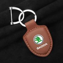Odinė automobilio raktų pakabukas Skydo emblema Raktų pakabukas Skoda Octavia Fabia Superb Kodiaq Karoq Kamiq Rapid Yeti Roomster ydpf68 Skoda brown