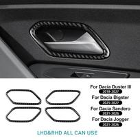 Soft Carbon Fiber For Dacia Duster III 2018-2027 Bigster 2025-2027 Sandero Jogger 2021-2026 Inner Door Handle Frame Trim Sticker Black Carbon Fiber gray