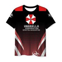 Hot New Resident Evil 3D Printed Game T-shirt Boys Summer Casual Sportswear Men's and Women's Loose Crewneck Patterned Shirt 2XL red