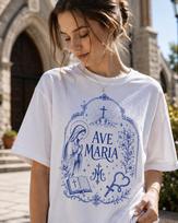 Ave Maria Vintage Catholic T-Shirt 2XL brown