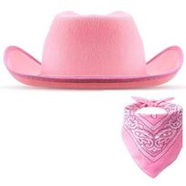 Kids Hat and Bandana Set, Western Trimmed Hat with Scarf for Boys and Girls One Size rožinė