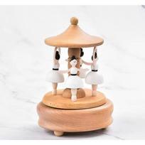 Wooden Music Box With Wind-Up Mechanism Modern Minimalist Design Girls Birthday Gift Valentines Day Decor Little Bird Rotating Ballerina Mechanism