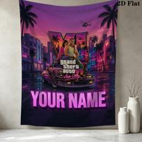 Custom Name GTA Pattern Wall Tapestry Aesthetic Wall Hanging Printed Fabric Blanket Decorative Tapestries for Bedroom Living Room Home Decor 100cm x 150cm black