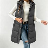 Women's Casual Hooded Padded Vest Jacket for Fall and Winter Outdoor Wear S gray