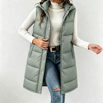 Women's Casual Hooded Padded Vest Jacket for Fall and Winter Outdoor Wear XXL gray