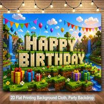 Huge Happy Birthday Party Backdrop Tapestry Polyester Fabric Photo Booth Decoration Green Scene Wall Hanging Decorations Supplie 100X70CM blue
