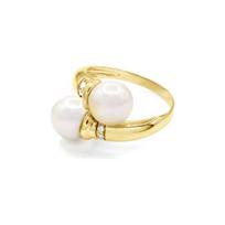 Ring - Pearls & Colors - Freshwater Cultured Pearl 8-9 mm Round - White Pearl - Yellow Gold 375/1000 - Diamonds - Woman 54