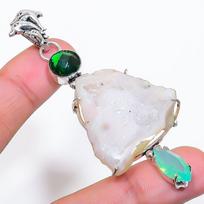 Natural Agate Geode Slice 925 Sterling Silver Jewelry Pendant 3.15  AP-14064 white