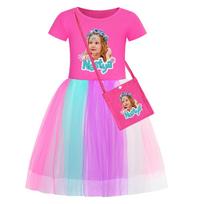 5530 Mergaičių Suknelė su Nastya Atspaudu, Tinklelio, Vaivorykštės, Apvalia Kaklo Iškirpte 150cm pink