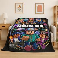 Animacinis R-Robloxs Žaidimų Žaidėjo Flanelinis Antklodė Minkštas Šiltas Mėtomasis Antklodė Miegamojo Svetainės Lovoje Kelionėms Stovyklavimui Iškylai Dovana 75x90cm black