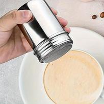 1pc Stainless Steel Powder Sugar Shaker, Fine Mesh, with Lid, for Baking Soda, Cocoa, Cornstarch, Coffee, Flour, Industrial Food Supply Equipment gray