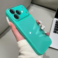 Prabangus grūdinto stiklo saldainių dėklas, skirtas iPhone 17 Pro Max 16 Pro 15 14, su objektyvo apsauga, matiniu minkštu silikoniniu smūgiams atspariu buferio dangteliu iPhone 14 Pro žalsvai mėlyna