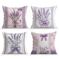 4 Pcs Purple Lavender Single-Sided Printed Pillowcase Cushion Cover,Suitable For Living Room,Bedroom,Car Decoration Peach skin 35*35(CM)-4Pcs