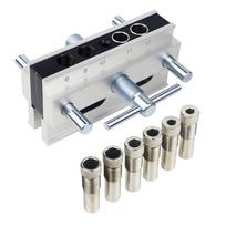 Woodworking Drill Guide Jig Metal Body with Guide Bushings SelfCentering Doweling Jig for Vertical Hole Positioning gray
