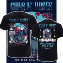Retro Guns N Roses 2026 World Tour Tshirt Unisex Vancouver Bc Place Skull Rose Horse Graphic Doublesided Print Streetwear S blue