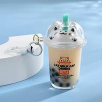 1/5 vnt. Katės Perlo Pieno Arbatos Raktų Pakabukas Smėlio Buteliukai Automobilio Raktų Pakabukai Kūrybingi Ir Mieli Pieno Arbatos Puodeliai Pakabukas Krepšio Dekoracija Coffee white
