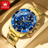OLEVS 6729 Gold Man Watch Waterproof Moon Phase Dual Calendar Diamond Dial Automatic Mechanical Wristwatches for Men