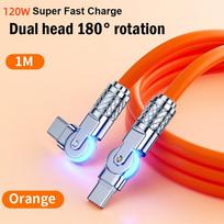 120W PD USB C To Type C Cable Elbow 180 Degree Rotation Super Fast Charge For Samsung S24 S23 S22 Ultra Huawei Laptop Data Sync 1m oranžinė
