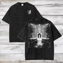 Attack on Titan Eren & Ymir Įkūrėjo Titanas Vintažiniai skalbti Oversize marškinėliai | Unisex Anime gatvės stiliaus marškinėliai XXXL gray