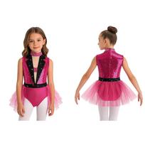 Vaikų blizgučių baleto tutus šokio suknelė triko dailiajam čiuožimui, gimnastikai, lotynų, džiazo, sportinių šokių varžyboms 5-6 Years karšta rožinė spalva