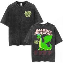 Imagine Dragons Rock Band Loom World Tour  T Shirt Men Women Vintage Washed Tshirt Summer Casual Cotton Oversized Tshirts M black