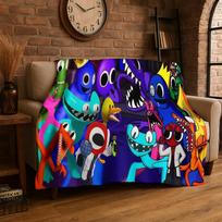 Game R-Rainbow Friends Cartoon Flannel Blanket Soft Warm Throw Blanket for Bedroom Living Room Bed Travel Camping Picnic Kid Size: 75*100cm, Weight: 230 GSM blue