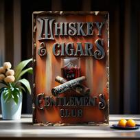 Vintage Metal Whiskey and Cigar Gentlemen's Club Sign 8x12 Inch/20x30cm - Art Print Poster Wall Art Decoration for Home Bar 30X40CM brown