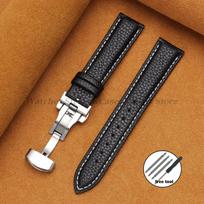 Originalūs veršio odos litchi rašto laikrodžio dirželiai 16/18/19/20/21/22/24mm Seiko, Omega laikrodžiams Verslo vyrams, moterims Drugelio sagties dirželis 22mm juoda balta spalva