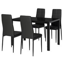 Valgomojo komplektas: stalas ir 4 kėdės, 5 dalys, stačiakampis grūdinto stiklo stalas ir kėdės, aptrauktos juodu PU 120 x 70 x 75 cm